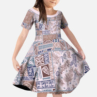 Aloha Hawaii Pastel Christmas Patchwork Kid Short Sleeve Dress Rustic Style - Polynesian Pride