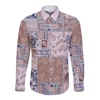 Aloha Hawaii Pastel Christmas Patchwork Long Sleeve Button Shirt Rustic Style - Polynesian Pride