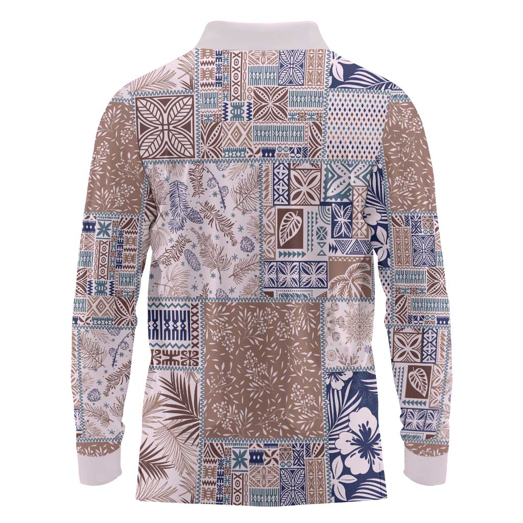 Aloha Hawaii Pastel Christmas Patchwork Long Sleeve Polo Shirt Rustic Style - Polynesian Pride