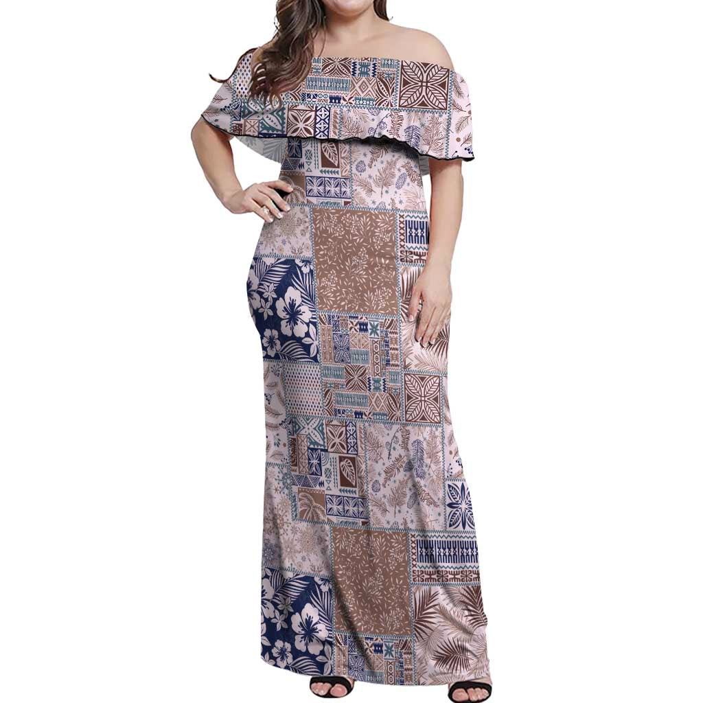 Aloha Hawaii Pastel Christmas Patchwork Off Shoulder Maxi Dress Rustic Style - Polynesian Pride