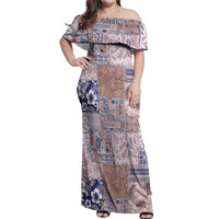 Aloha Hawaii Pastel Christmas Patchwork Off Shoulder Maxi Dress Rustic Style - Polynesian Pride