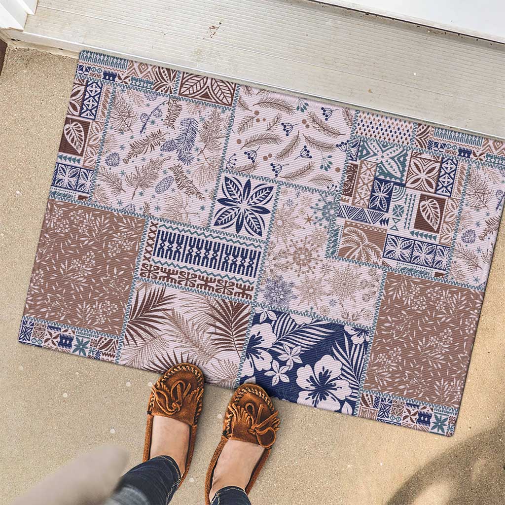 Aloha Hawaii Pastel Christmas Patchwork Rubber Doormat Rustic Style - Polynesian Pride