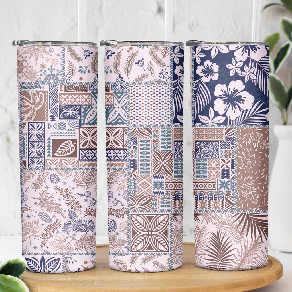 Aloha Hawaii Pastel Christmas Patchwork Skinny Tumbler Rustic Style - Polynesian Pride