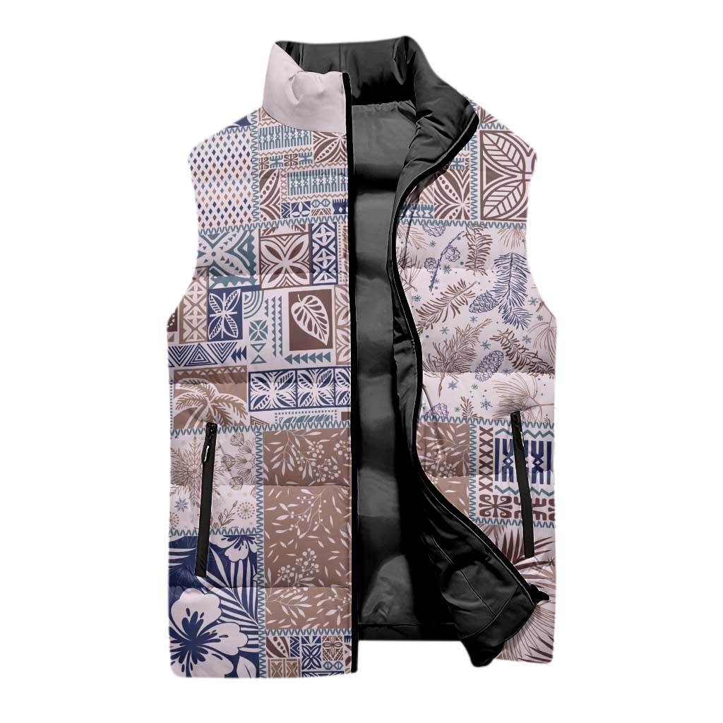 Aloha Hawaii Pastel Christmas Patchwork Sleeveless Puffer Jacket Rustic Style - Polynesian Pride