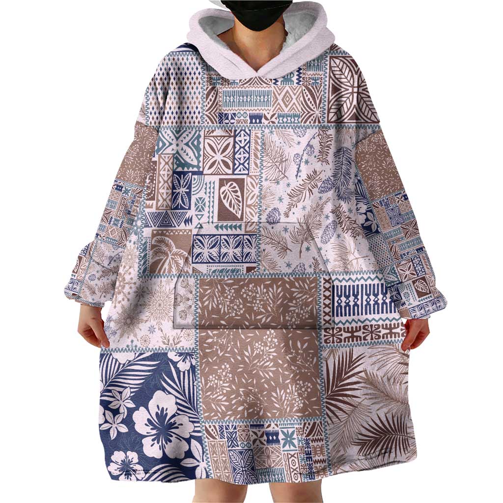 Aloha Hawaii Pastel Christmas Patchwork Wearable Blanket Hoodie Rustic Style - Polynesian Pride