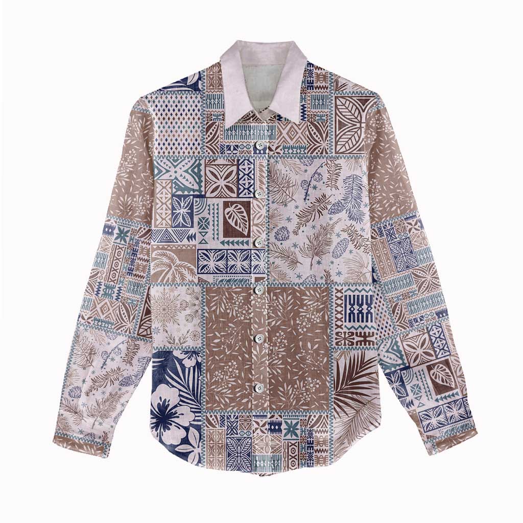 Aloha Hawaii Pastel Christmas Patchwork Women Casual Shirt Rustic Style - Polynesian Pride