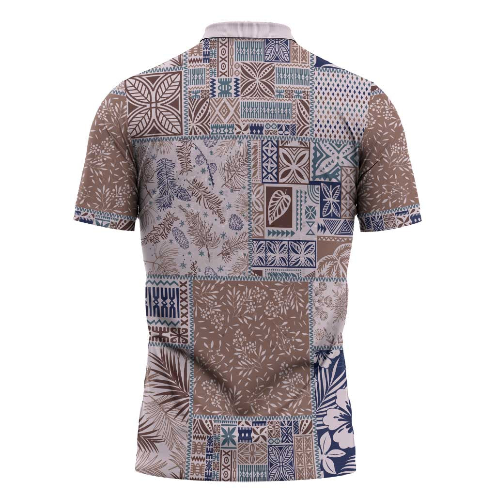 Aloha Hawaii Pastel Christmas Patchwork Zipper Polo Shirt Rustic Style - Polynesian Pride
