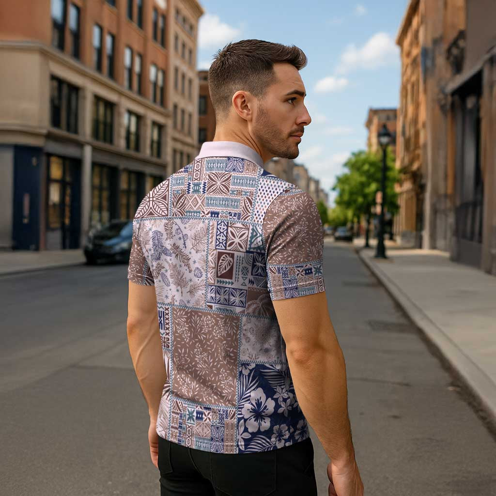 Aloha Hawaii Pastel Christmas Patchwork Zipper Polo Shirt Rustic Style - Polynesian Pride