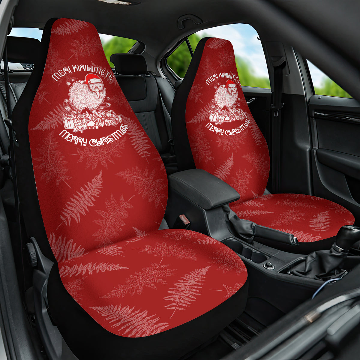 New Zealand Christmas Car Seat Cover Silver Fern Mix Kiwi Bird Ver01 LT7 One Size Red - Polynesian Pride