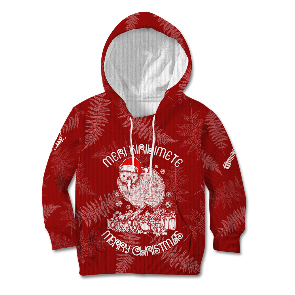 New Zealand Christmas Kid Hoodie Silver Fern Mix Kiwi Bird Ver01 LT7 Hoodie Red - Polynesian Pride