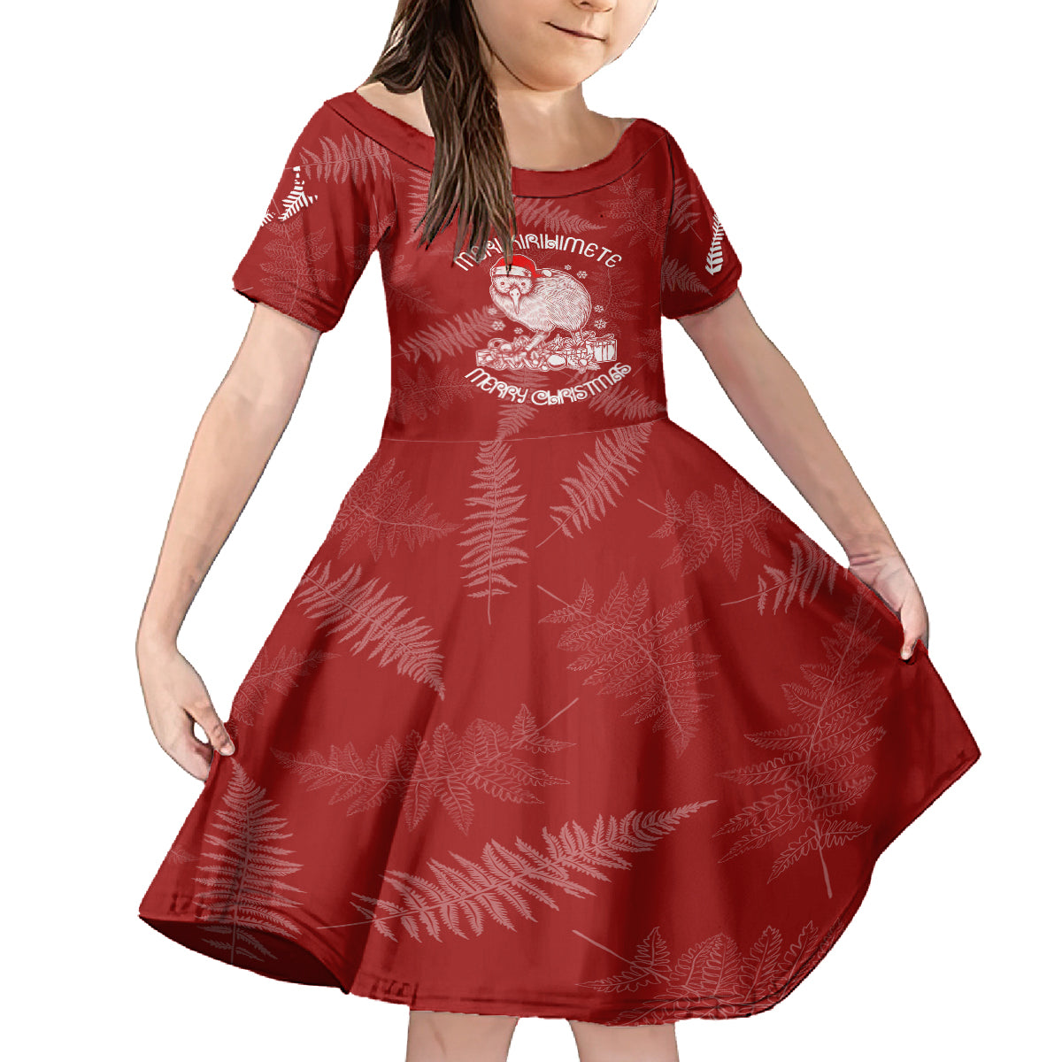 New Zealand Christmas Kid Short Sleeve Dress Silver Fern Mix Kiwi Bird Ver01 LT7 KID Red - Polynesian Pride