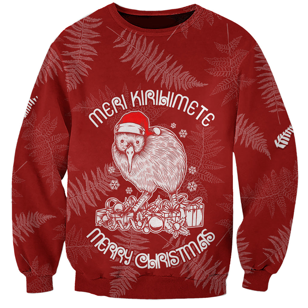 New Zealand Christmas Sweatshirt Silver Fern Mix Kiwi Bird Ver01 LT7 Unisex Red - Polynesian Pride