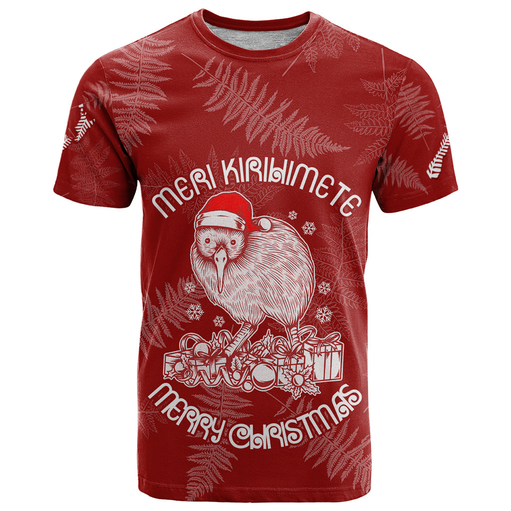 New Zealand Christmas T Shirt Silver Fern Mix Kiwi Bird Ver01 LT7 Red - Polynesian Pride