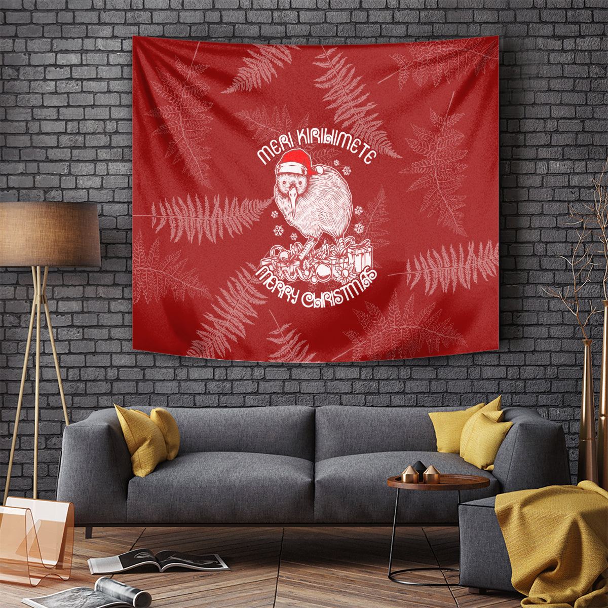 New Zealand Christmas Tapestry Silver Fern Mix Kiwi Bird Ver01 LT7 Red - Polynesian Pride