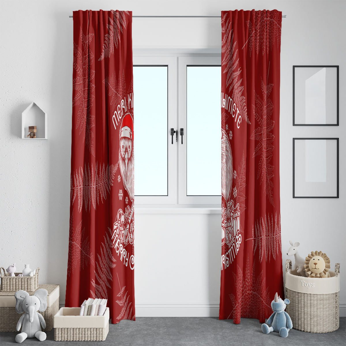 New Zealand Christmas Window Curtain Silver Fern Mix Kiwi Bird Ver01 LT7 - Polynesian Pride