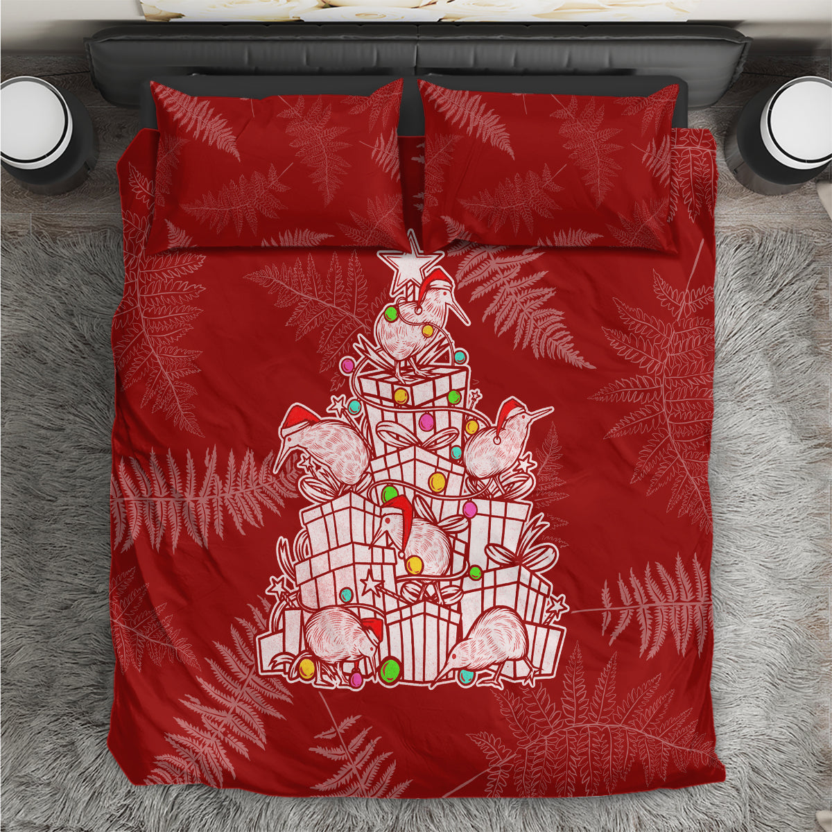 New Zealand Christmas Bedding Set Silver Fern Mix Kiwi Bird Ver02 LT7 Red - Polynesian Pride