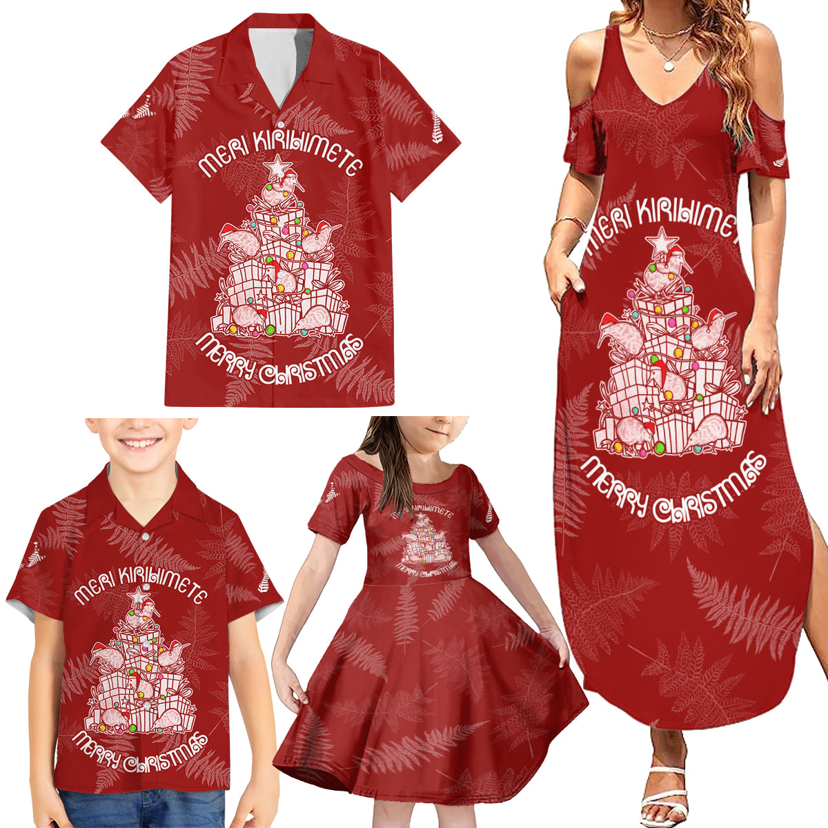 New Zealand Christmas Family Matching Summer Maxi Dress and Hawaiian Shirt Silver Fern Mix Kiwi Bird Ver02 LT7 - Polynesian Pride