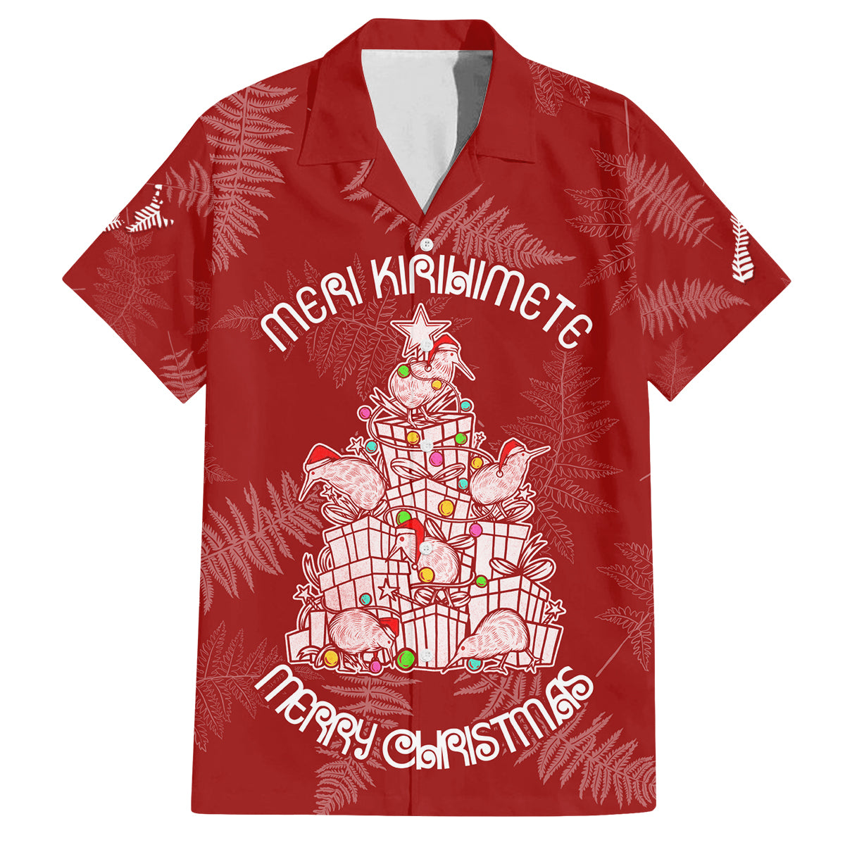 New Zealand Christmas Family Matching Tank Maxi Dress and Hawaiian Shirt Silver Fern Mix Kiwi Bird Ver02 LT7 Dad's Shirt - Short Sleeve Red - Polynesian Pride