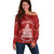 New Zealand Christmas Off Shoulder Sweater Silver Fern Mix Kiwi Bird Ver02 LT7 Women Red - Polynesian Pride