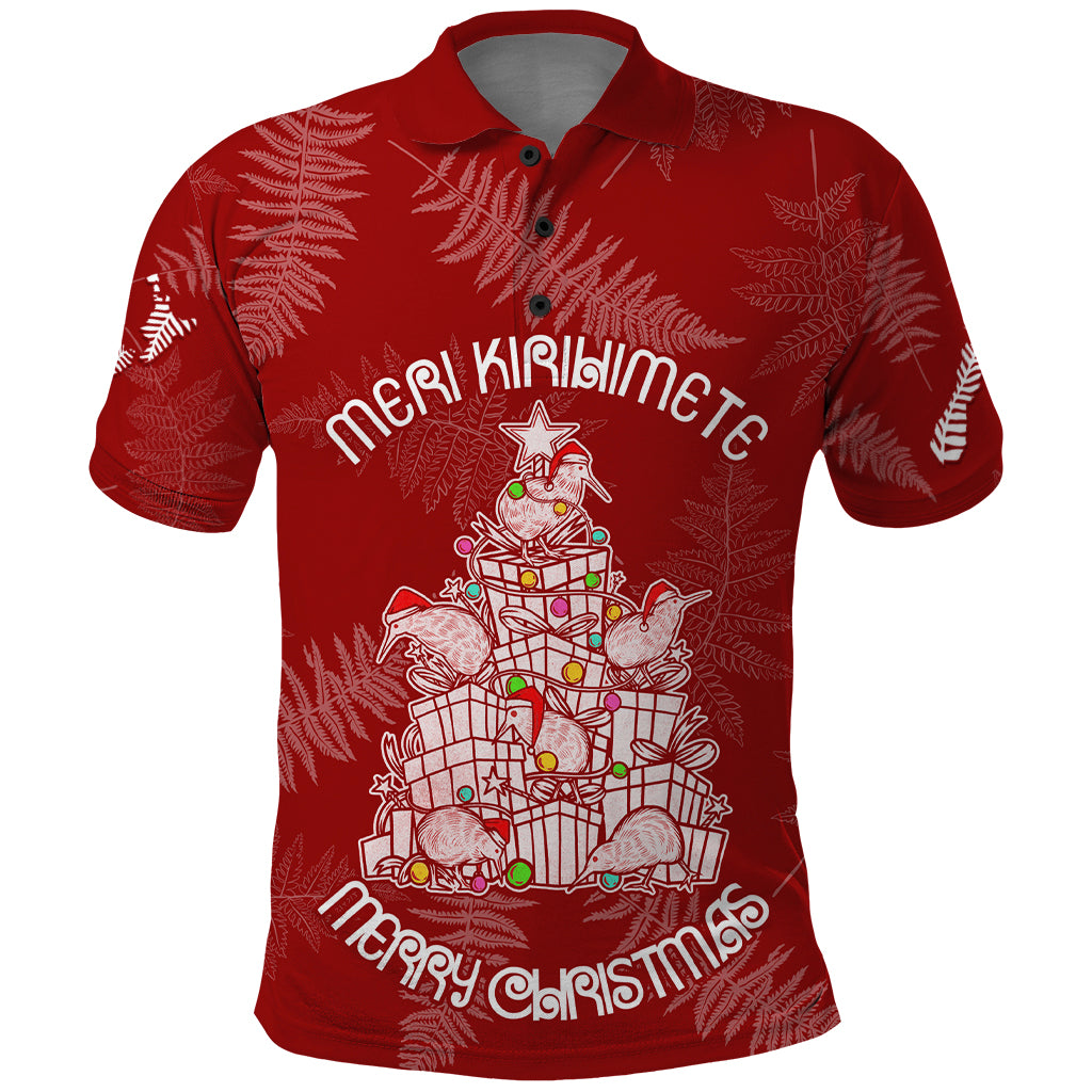 New Zealand Christmas Polo Shirt Silver Fern Mix Kiwi Bird Ver02 LT7 Red - Polynesian Pride