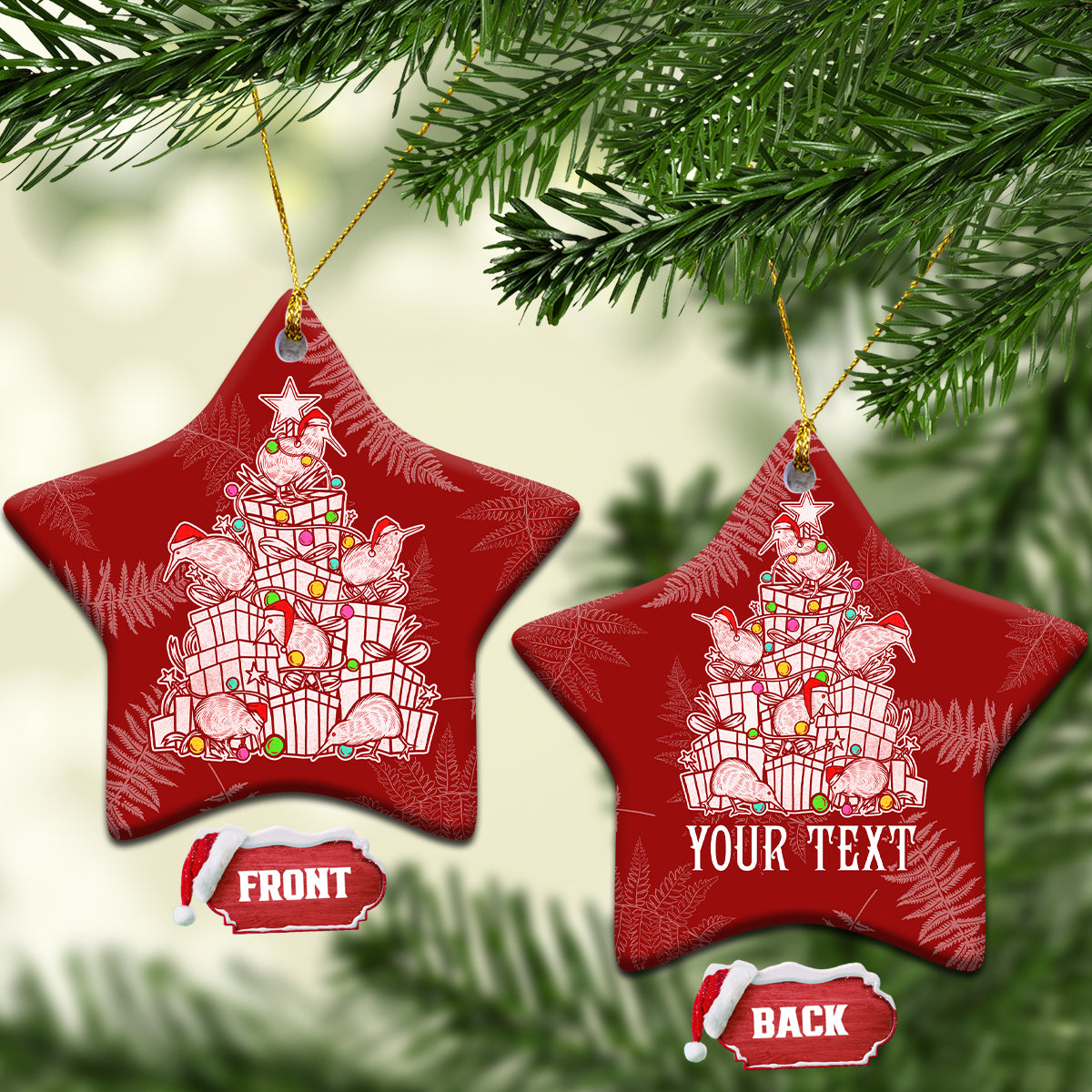 New Zealand Christmas Ceramic Ornament Silver Fern Mix Kiwi Bird Ver02 LT7 - Polynesian Pride