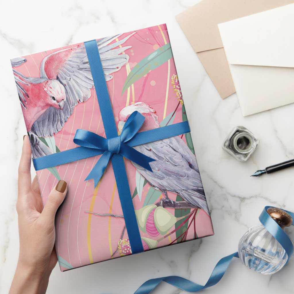 Australia Breast Cancer Awareness Wrapping Paper Pink Galah with Eucalyptus Flowers LT7 - Polynesian Pride