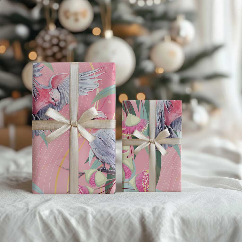 Australia Breast Cancer Awareness Wrapping Paper Pink Galah with Eucalyptus Flowers LT7 - Polynesian Pride