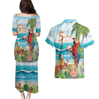 Aloha Hawaii Christmas Couples Matching Puletasi and Hawaiian Shirt It's 5 o'clock Somewhere