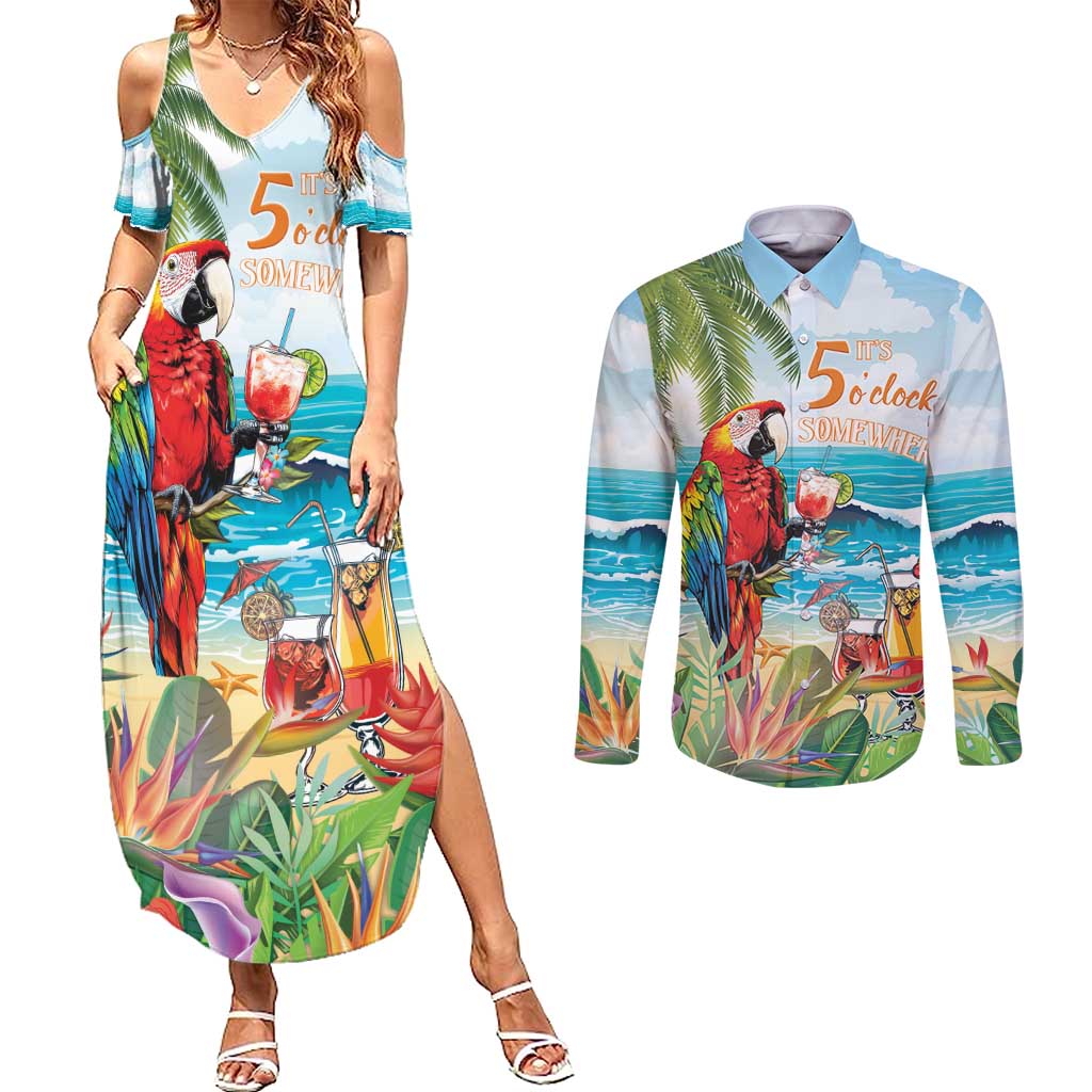 Aloha Hawaii Christmas Couples Matching Summer Maxi Dress and Long Sleeve Button Shirt It's 5 o'clock Somewhere