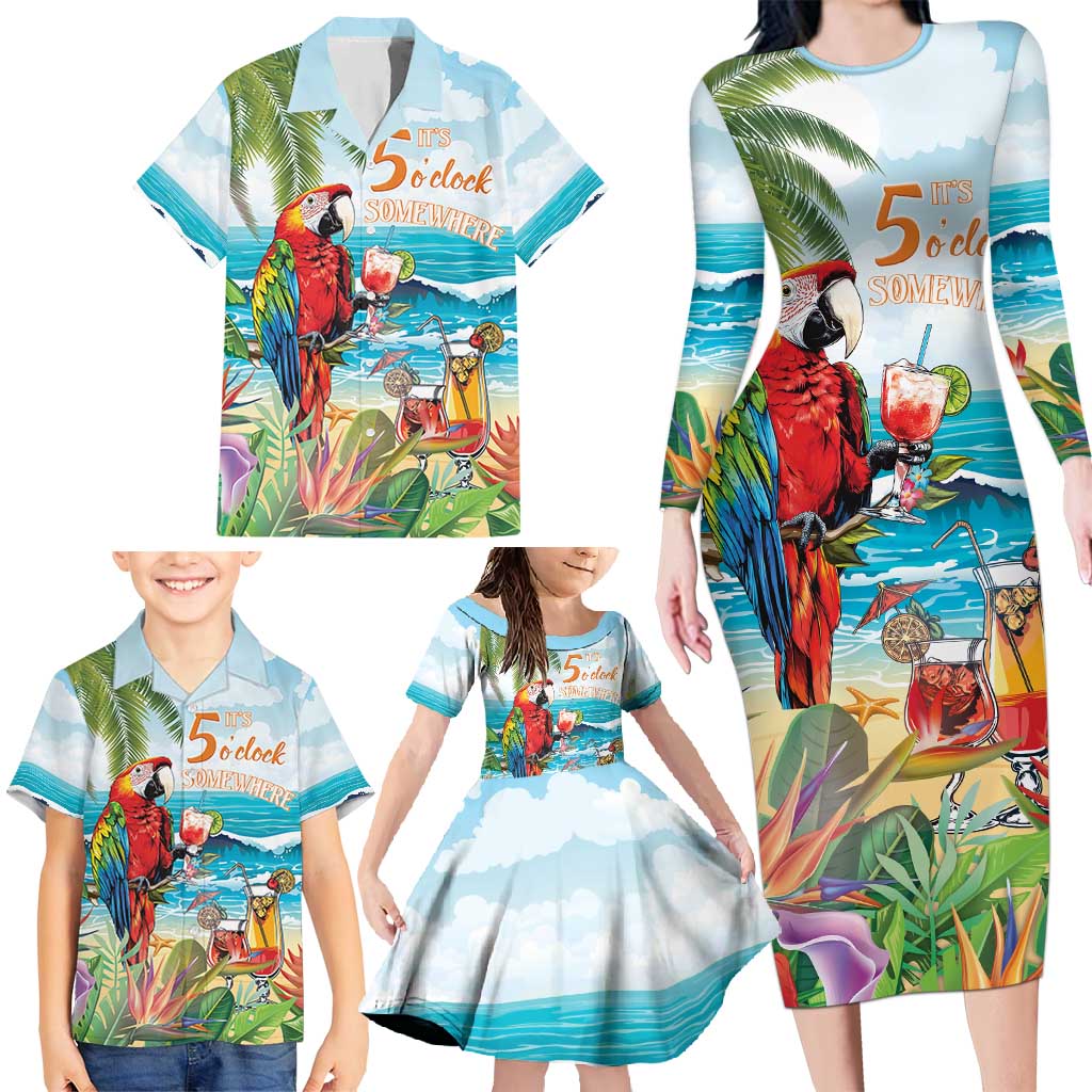 Aloha Hawaii Christmas Family Matching Long Sleeve Bodycon Dress and Hawaiian Shirt It's 5 o'clock Somewhere