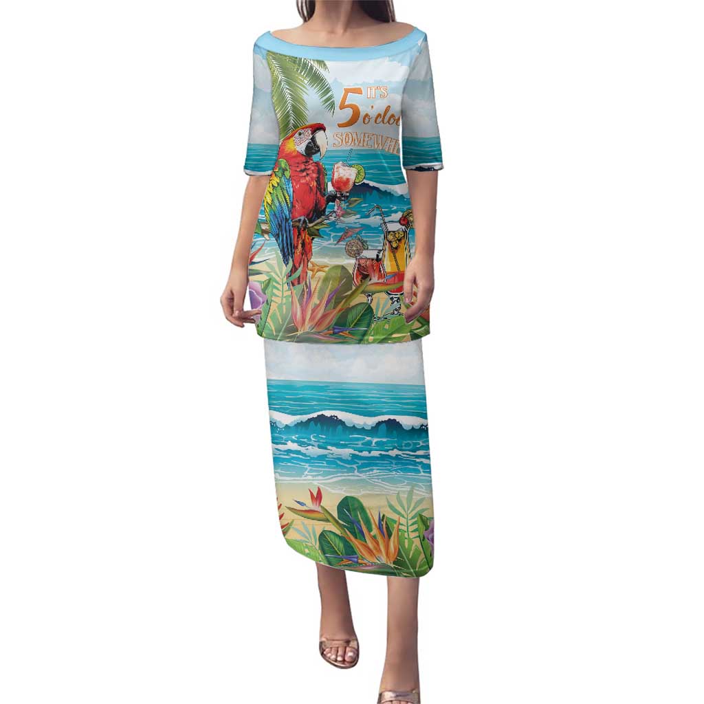 Aloha Hawaii Christmas Family Matching Puletasi and Hawaiian Shirt It's 5 o'clock Somewhere