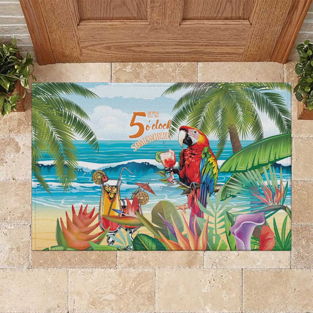 Aloha Hawaii Christmas Rubber Doormat It's 5 o'clock Somewhere