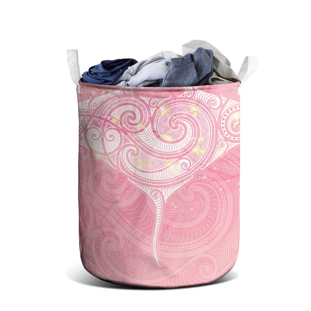 Breast Cancer Awareness Maori Aotearoa Laundry Basket Manta Ray - Pink Glaze - Polynesian Pride