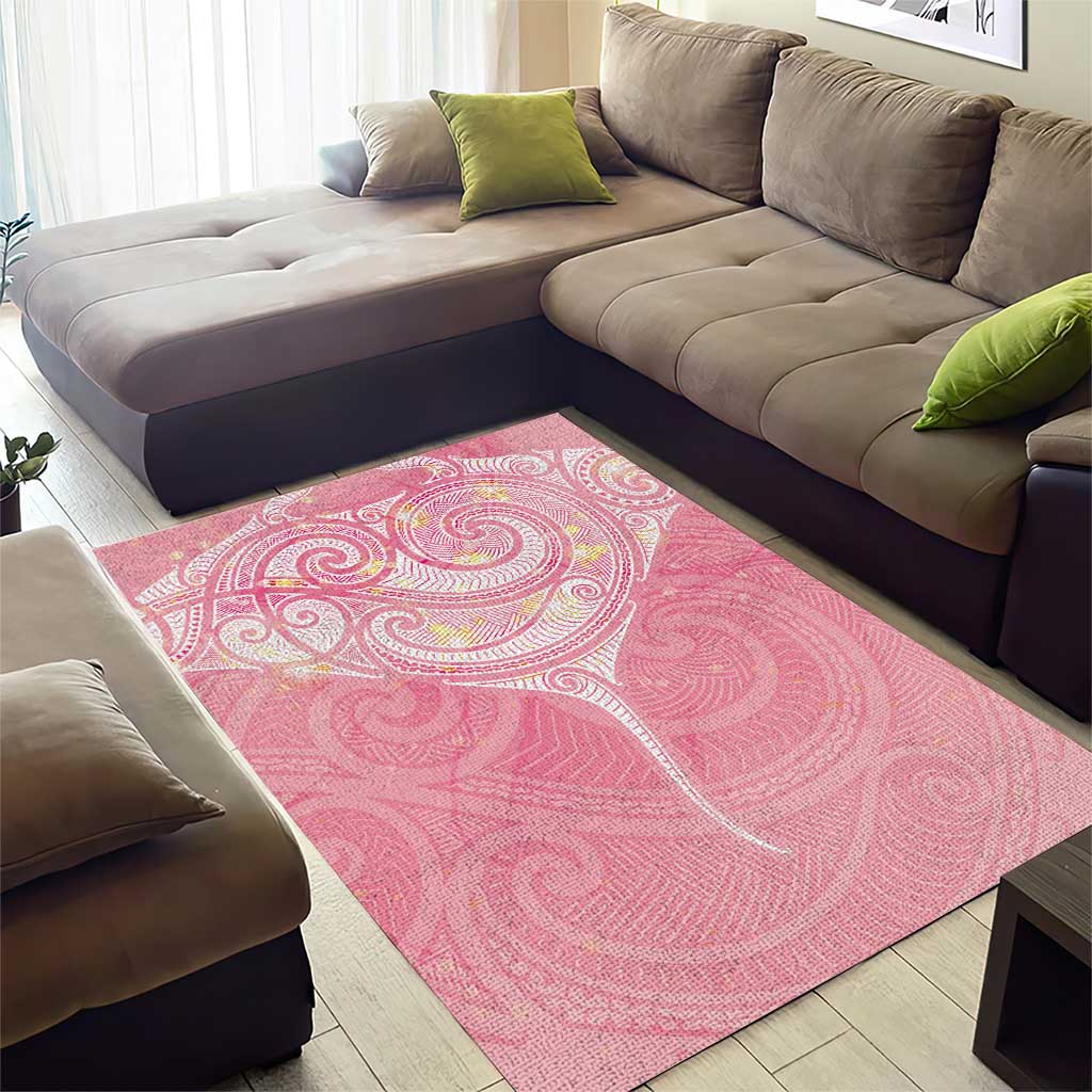 Breast Cancer Awareness Maori Aotearoa Area Rug Manta Ray - Pink Glaze - Polynesian Pride
