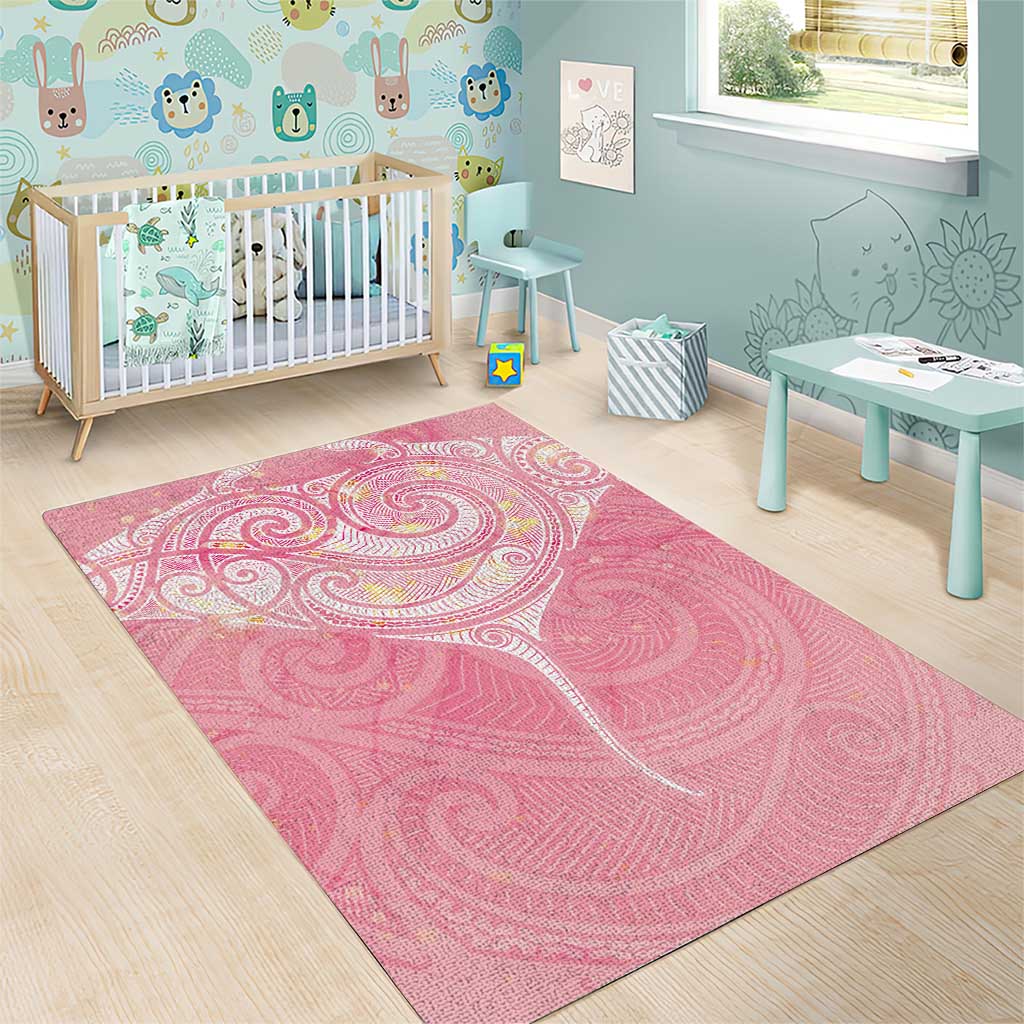 Breast Cancer Awareness Maori Aotearoa Area Rug Manta Ray - Pink Glaze - Polynesian Pride