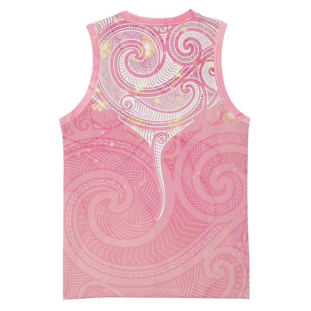 Breast Cancer Awareness Maori Aotearoa Basketball Jersey Manta Ray - Pink Glaze - Polynesian Pride