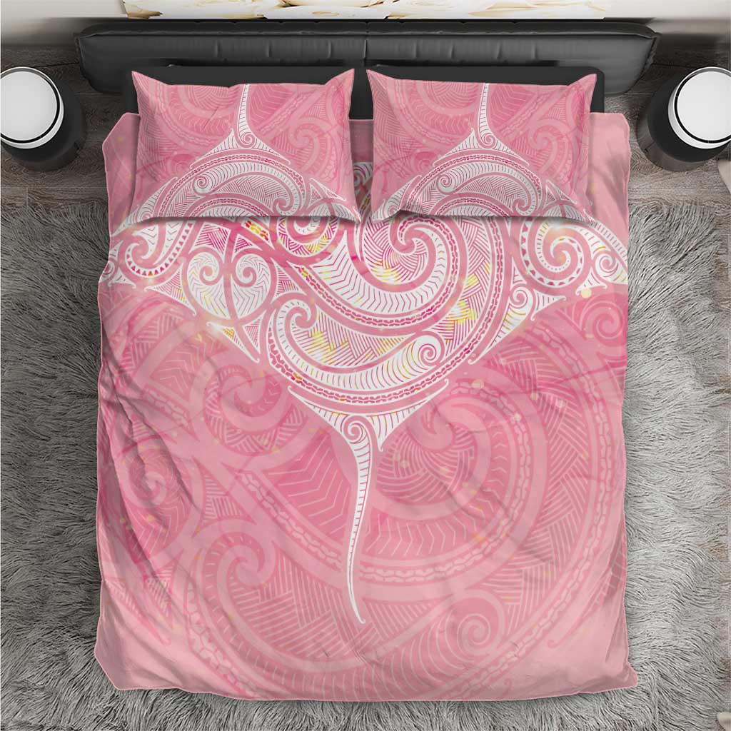 Breast Cancer Awareness Maori Aotearoa Bedding Set Manta Ray - Pink Glaze - Polynesian Pride