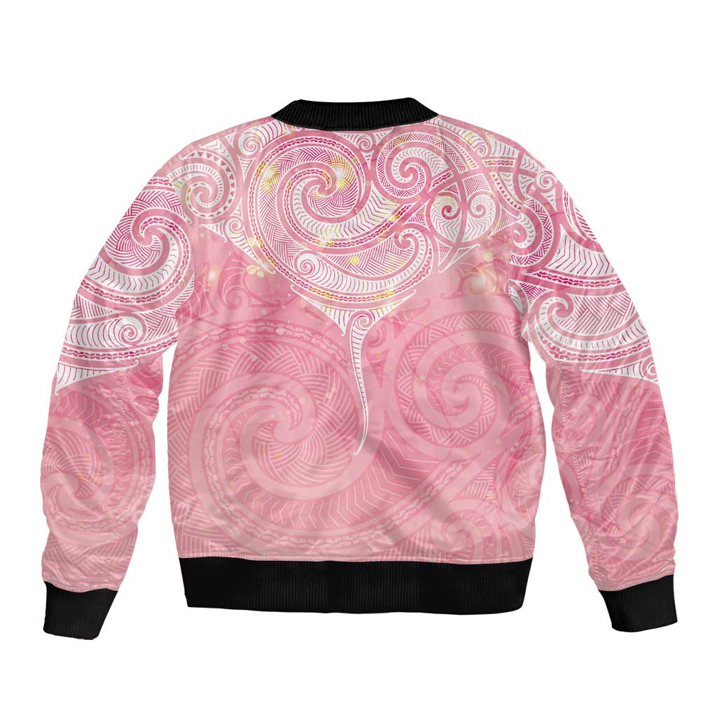 Breast Cancer Awareness Maori Aotearoa Bomber Jacket Manta Ray - Pink Glaze - Polynesian Pride