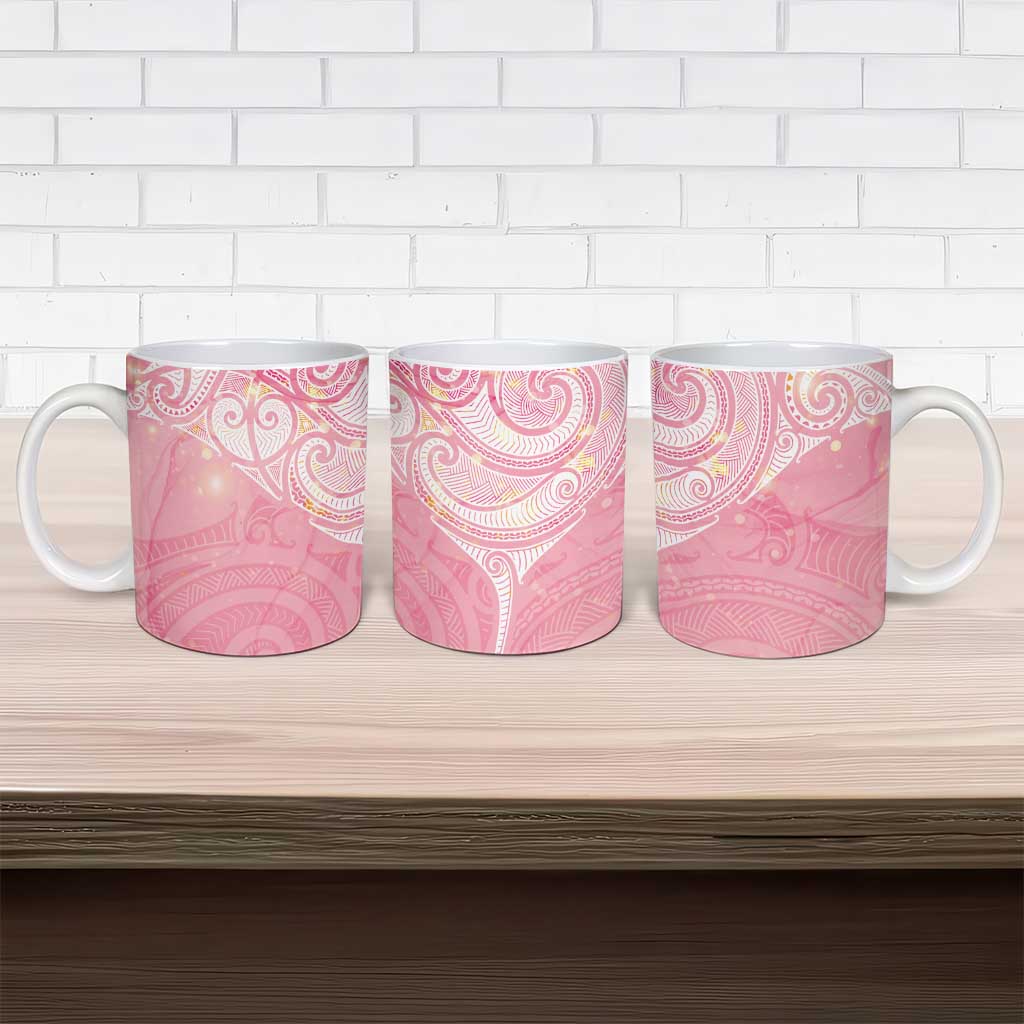 Breast Cancer Awareness Maori Aotearoa Ceramic Mug Manta Ray - Pink Glaze - Polynesian Pride