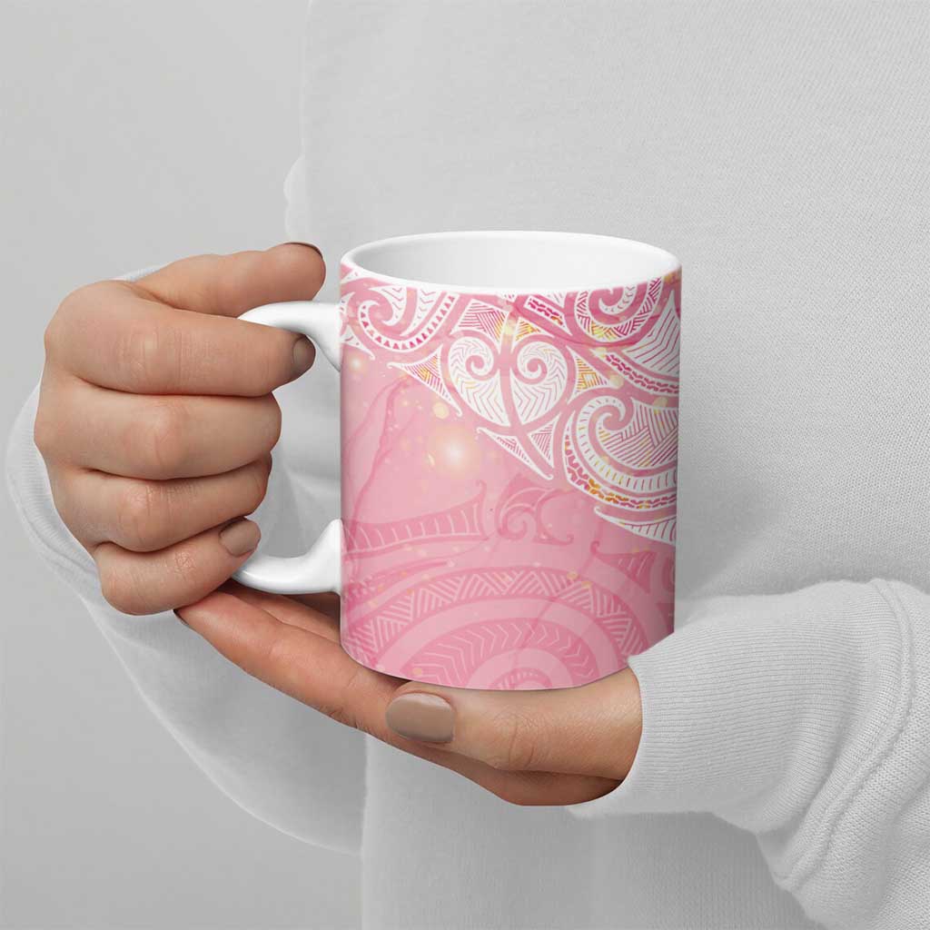 Breast Cancer Awareness Maori Aotearoa Ceramic Mug Manta Ray - Pink Glaze - Polynesian Pride