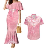 Breast Cancer Awareness Maori Aotearoa Couples Matching Mermaid Dress and Hawaiian Shirt Manta Ray - Pink Glaze - Polynesian Pride