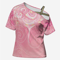 Breast Cancer Awareness Maori Aotearoa Cross Shoulder Shirt Manta Ray - Pink Glaze - Polynesian Pride