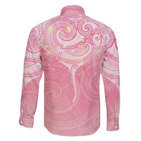 Breast Cancer Awareness Maori Aotearoa Family Matching Off The Shoulder Long Sleeve Dress and Hawaiian Shirt Manta Ray - Pink Glaze - Polynesian Pride