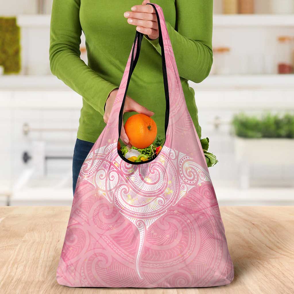 Breast Cancer Awareness Maori Aotearoa Grocery Bag Manta Ray - Pink Glaze - Polynesian Pride