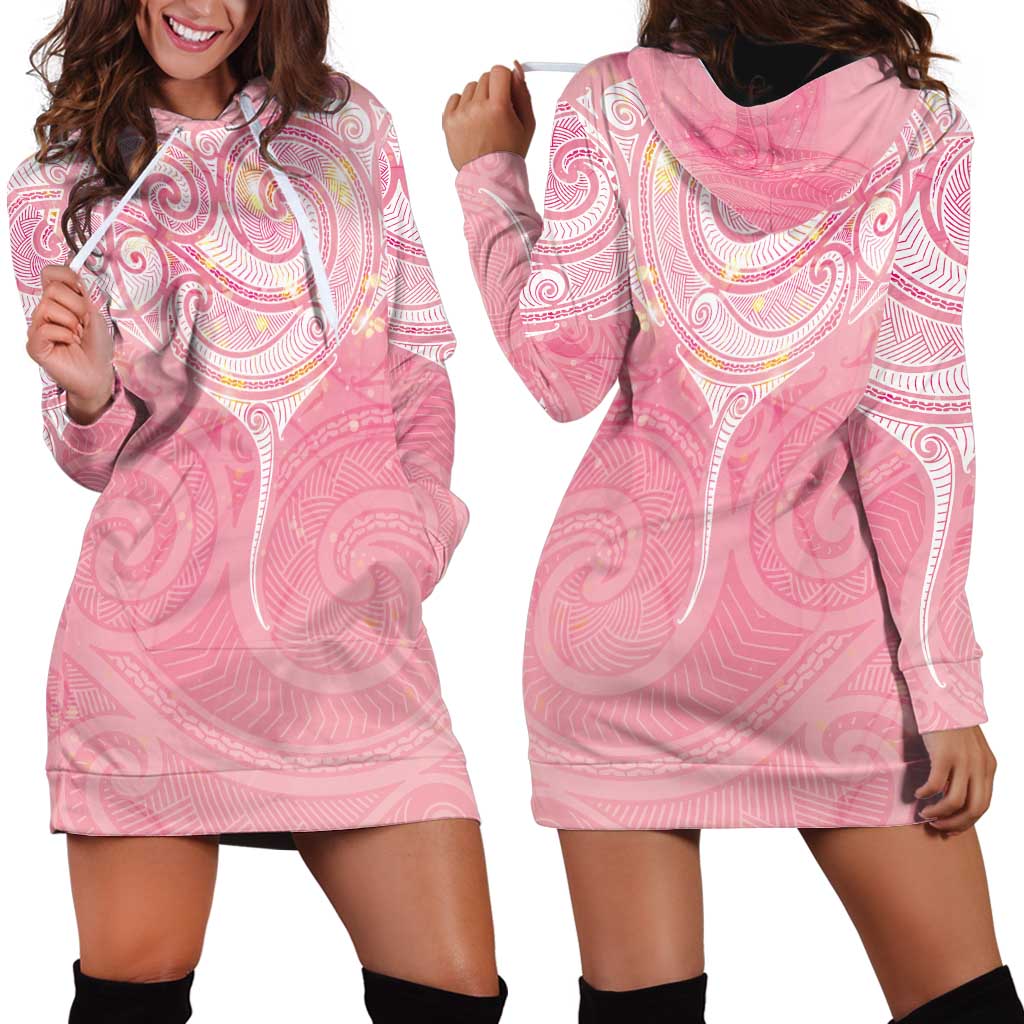 Breast Cancer Awareness Maori Aotearoa Hoodie Dress Manta Ray - Pink Glaze - Polynesian Pride