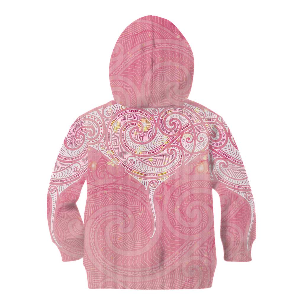 Breast Cancer Awareness Maori Aotearoa Kid Hoodie Manta Ray - Pink Glaze - Polynesian Pride