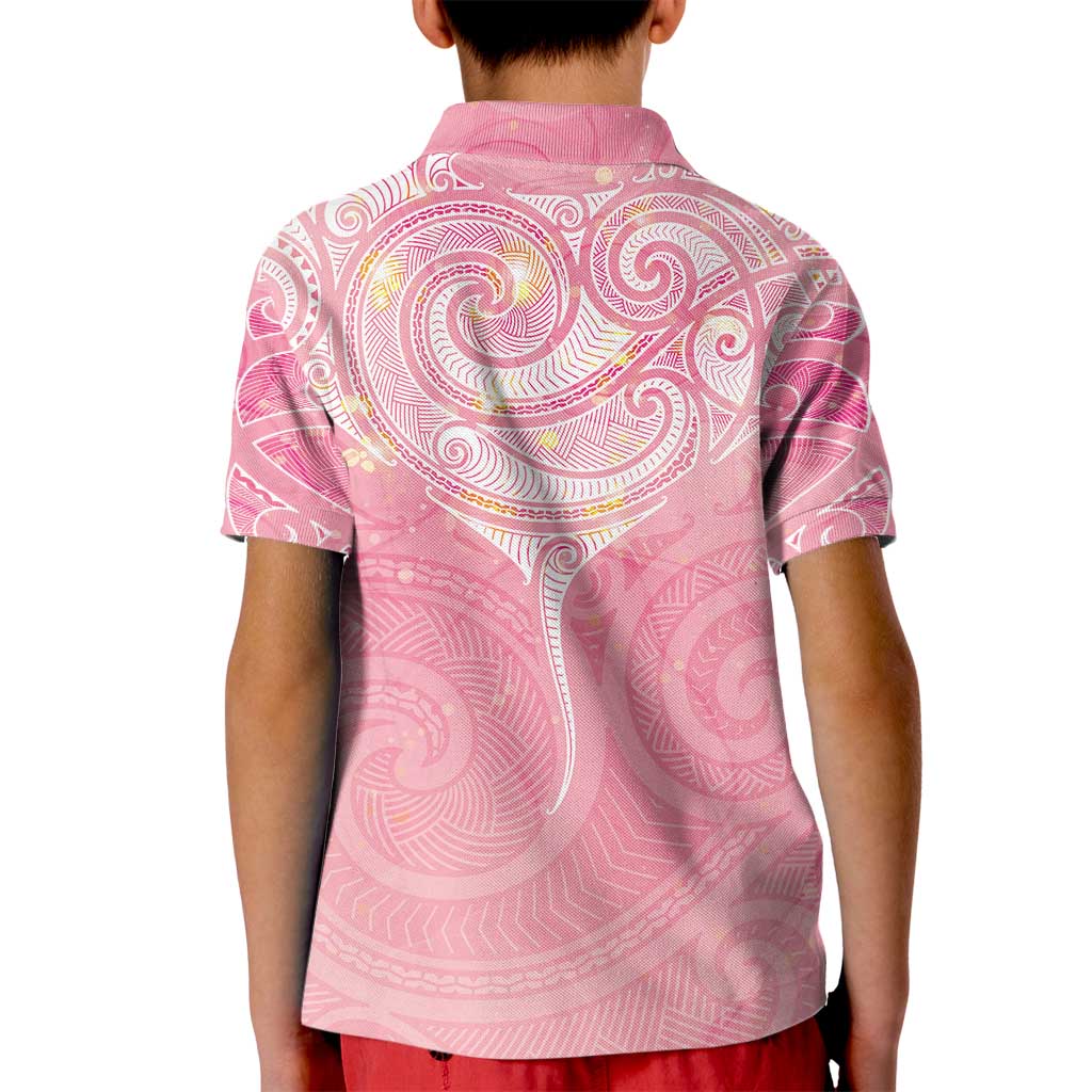 Breast Cancer Awareness Maori Aotearoa Kid Polo Shirt Manta Ray - Pink Glaze - Polynesian Pride