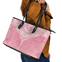 Breast Cancer Awareness Maori Aotearoa Leather Tote Bag Manta Ray - Pink Glaze - Polynesian Pride