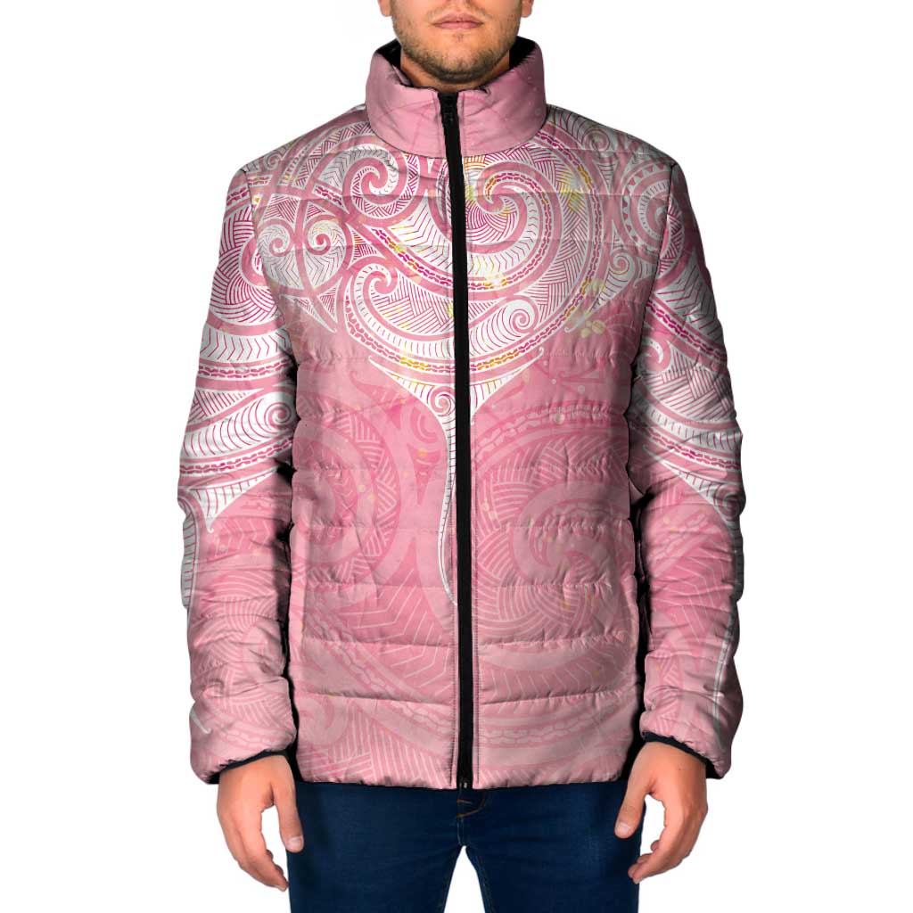 Breast Cancer Awareness Maori Aotearoa Padded Jacket Manta Ray - Pink Glaze - Polynesian Pride