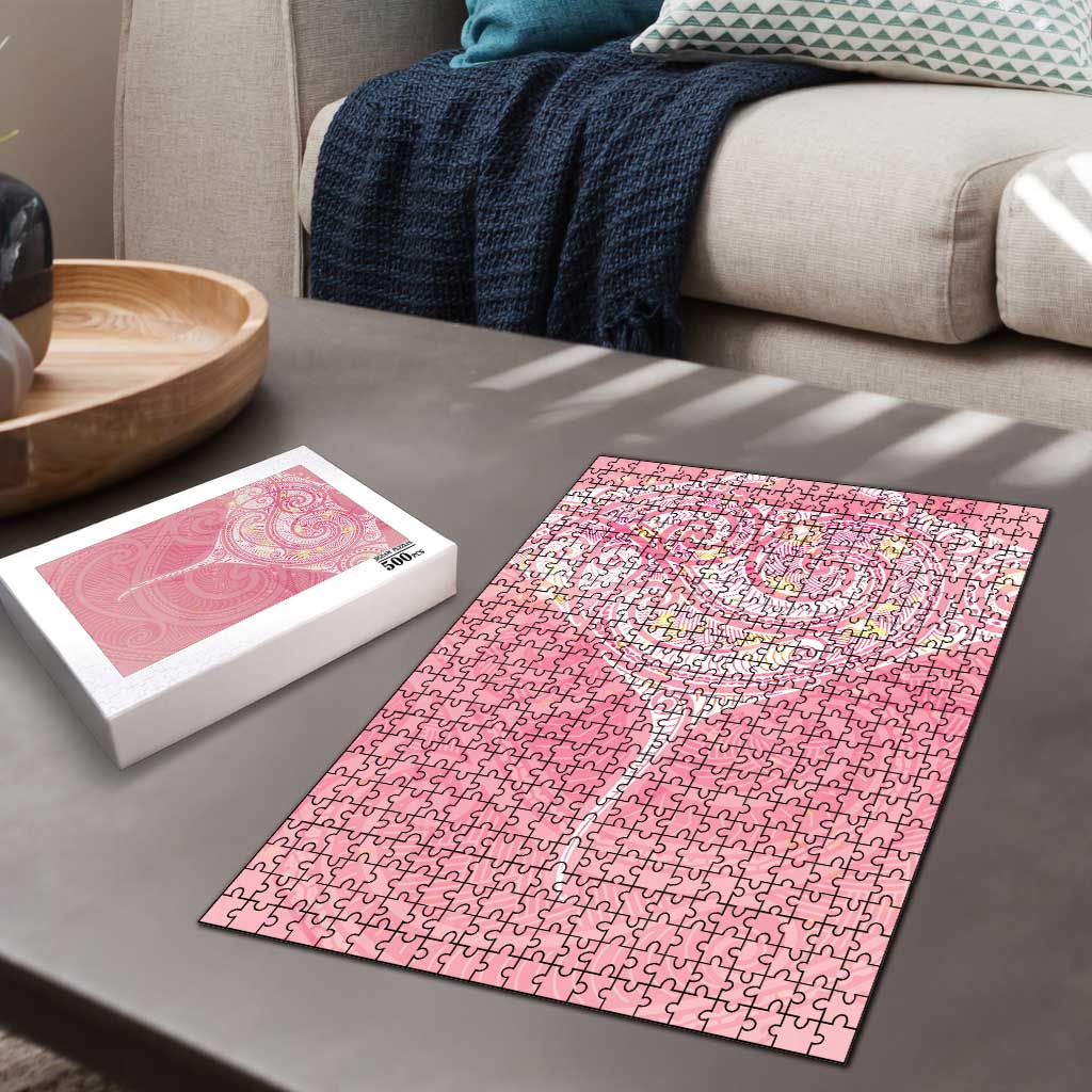 Breast Cancer Awareness Maori Aotearoa Puzzle Manta Ray - Pink Glaze - Polynesian Pride
